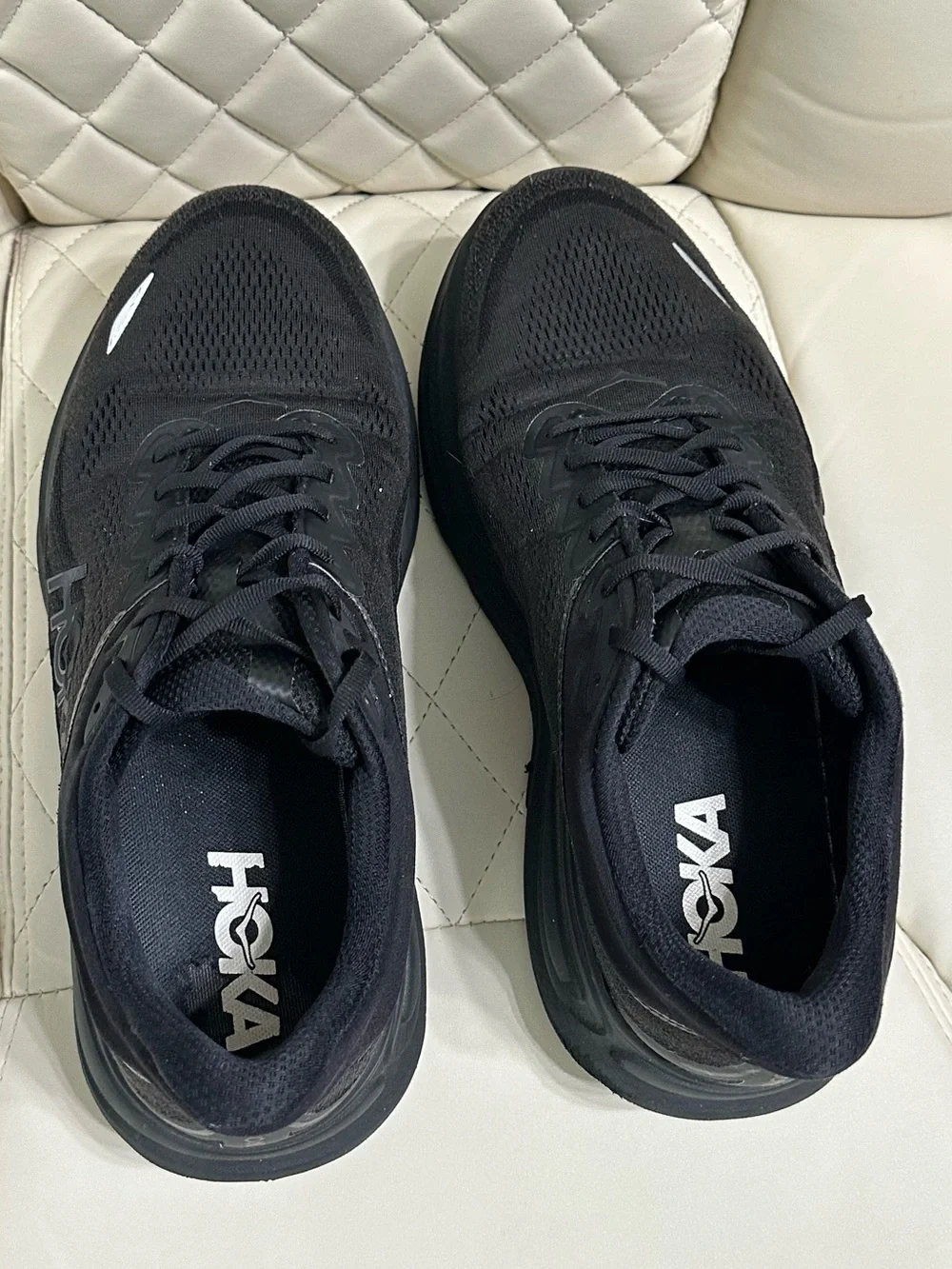 HOKA Bondi 9 running shoes triple black size 12 4E extra wide